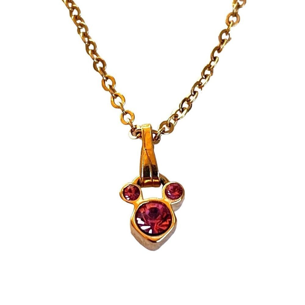 Disney Mickey Minnie Ears Gold Tourmaline Necklace Jewelry 18"